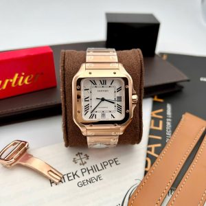 Cartier Santos WGSA0018 White Dial Rose Gold 39.8mm